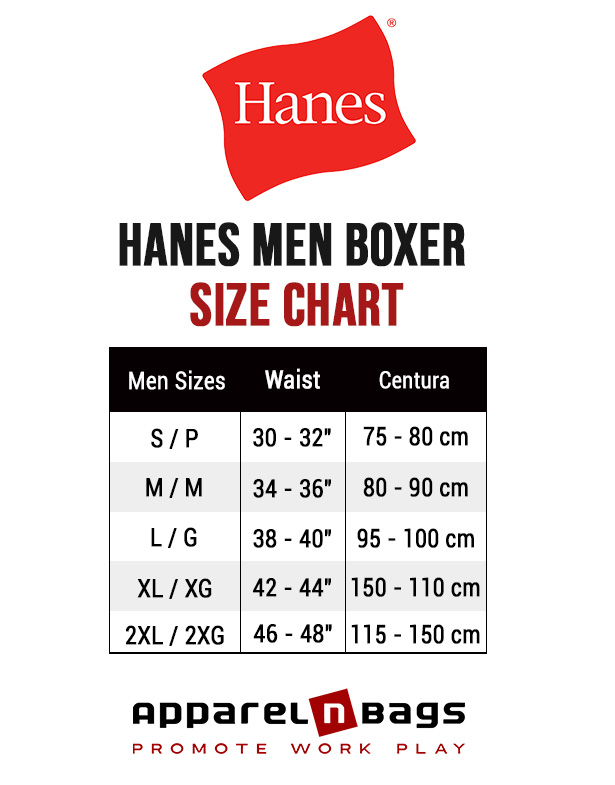 Illustrative example of boxer underwear size chart
