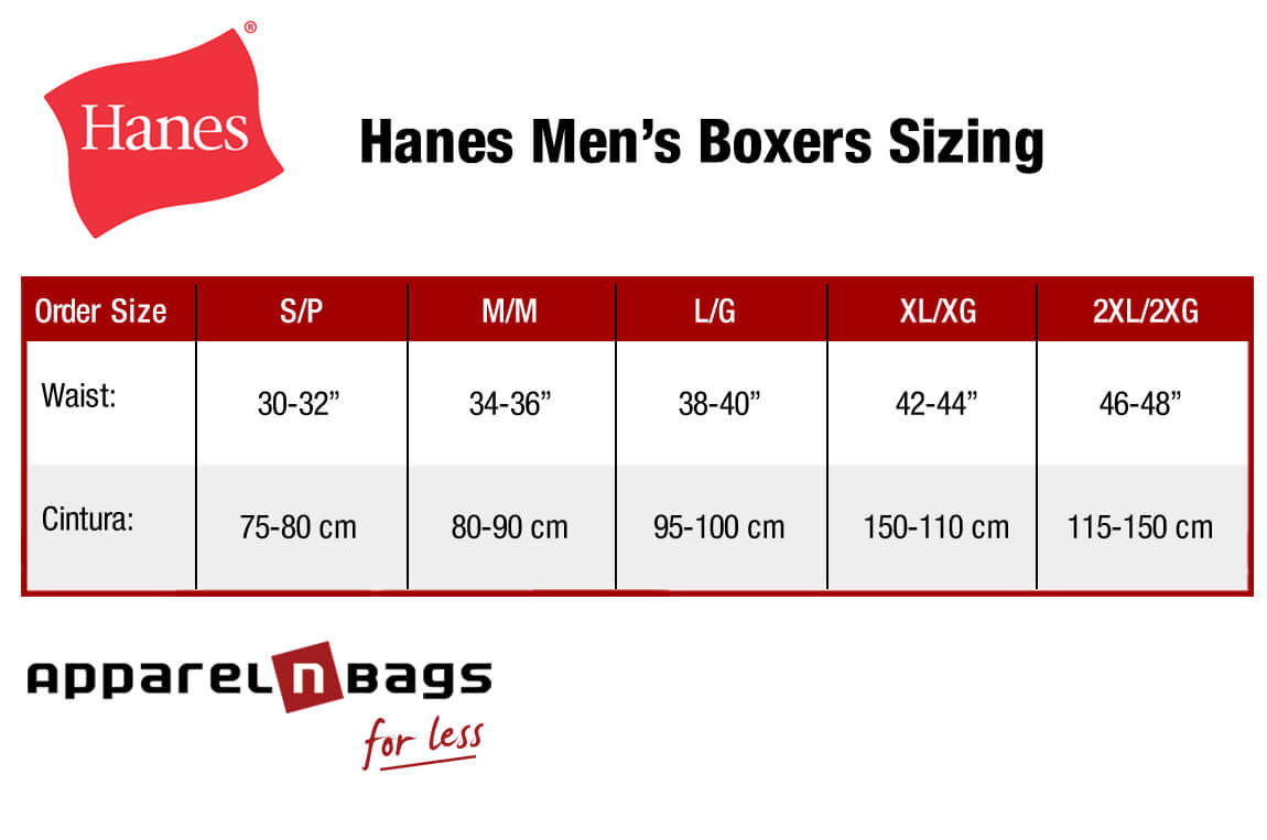 Illustrative example of boxer underwear size chart