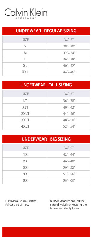 Illustrative example of calvin klein men's underwear size chart