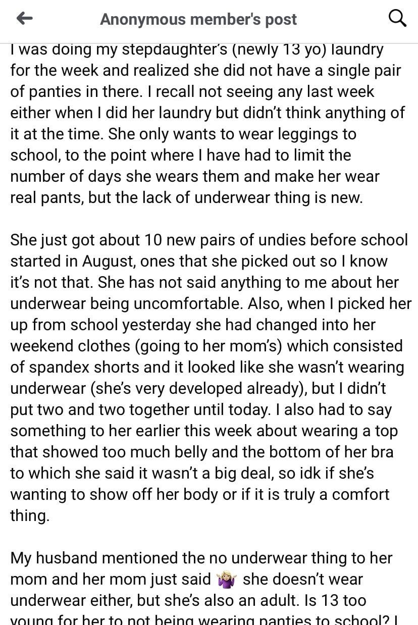 Illustrative example of daughter hates wearing underwear