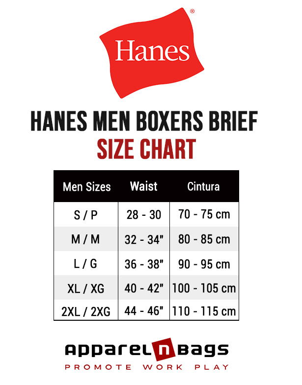 Illustrative example of hanes underwear size guide