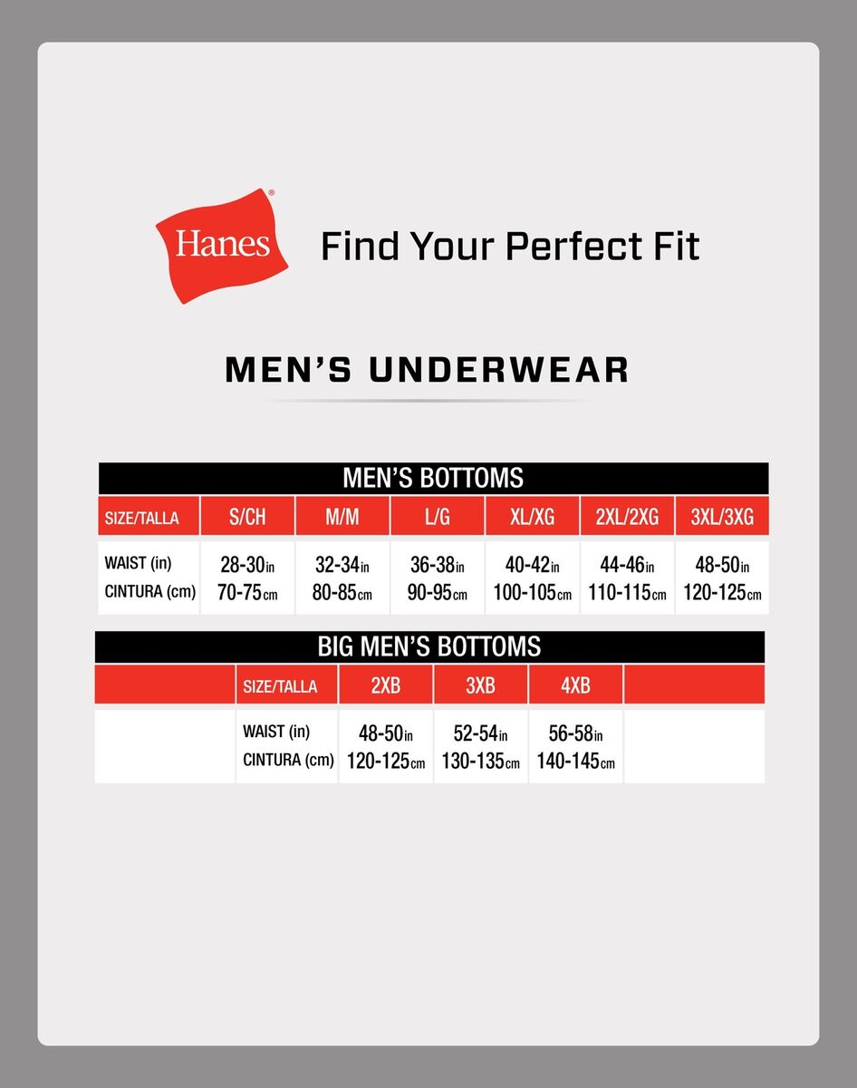 Illustrative example of hanes underwear sizing chart