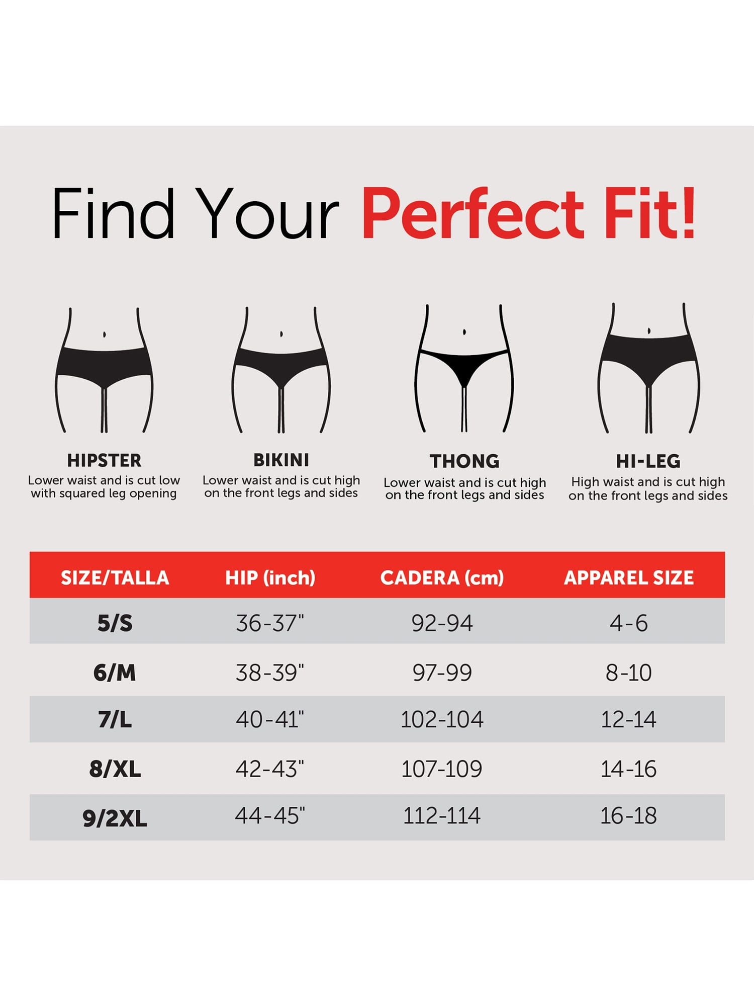 Illustrative example of hanes women's underwear sizes