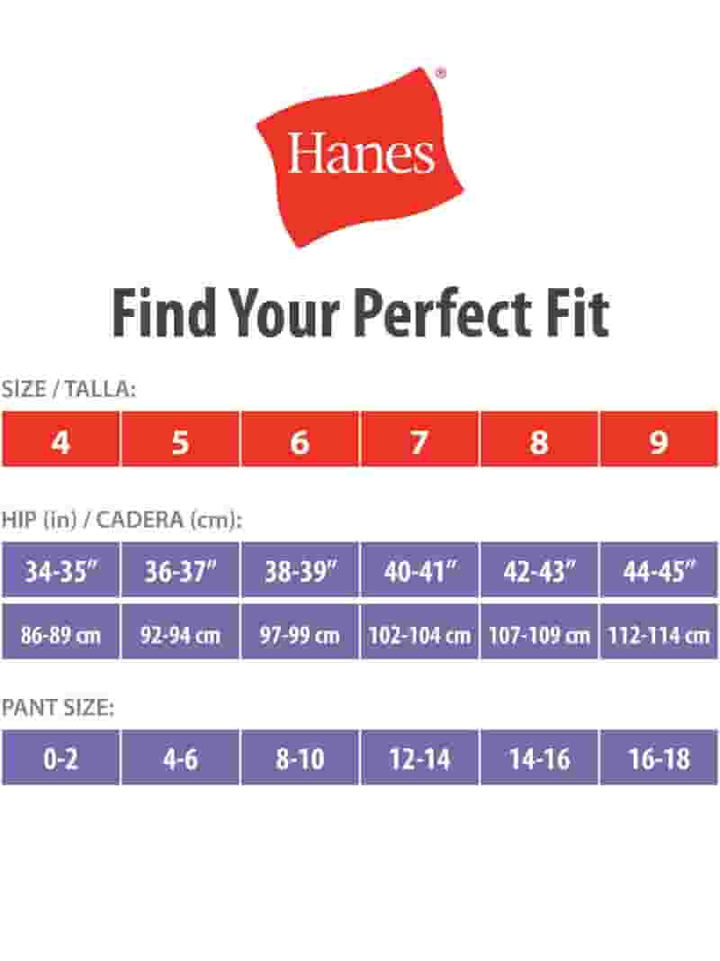 Illustrative example of hanes women's underwear sizing