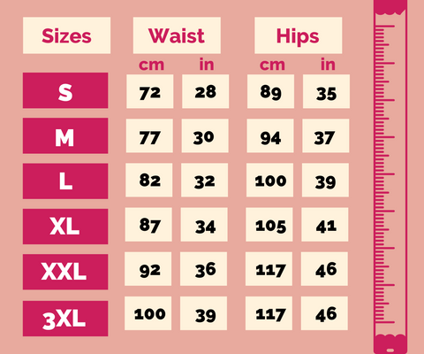 Illustrative example of ladies underwear size chart