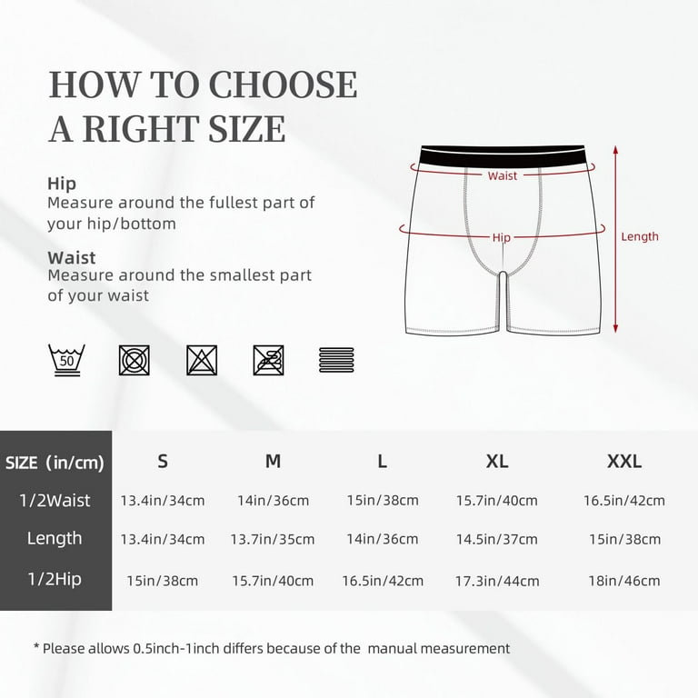 Illustrative example of men's underwear size chart