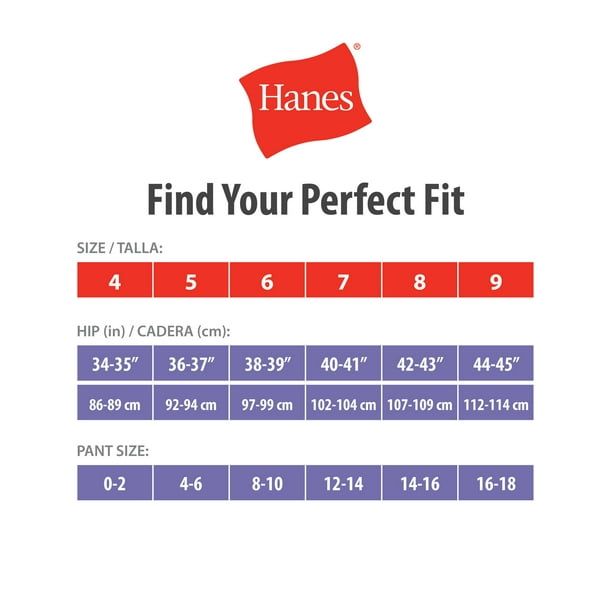 Illustrative example of underwear size chart women's hanes