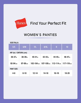 Illustrative example of underwear size chart women's hanes