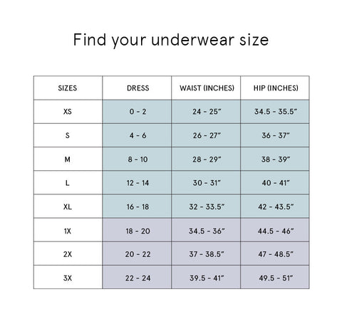 Illustrative example of women's underwear size guide