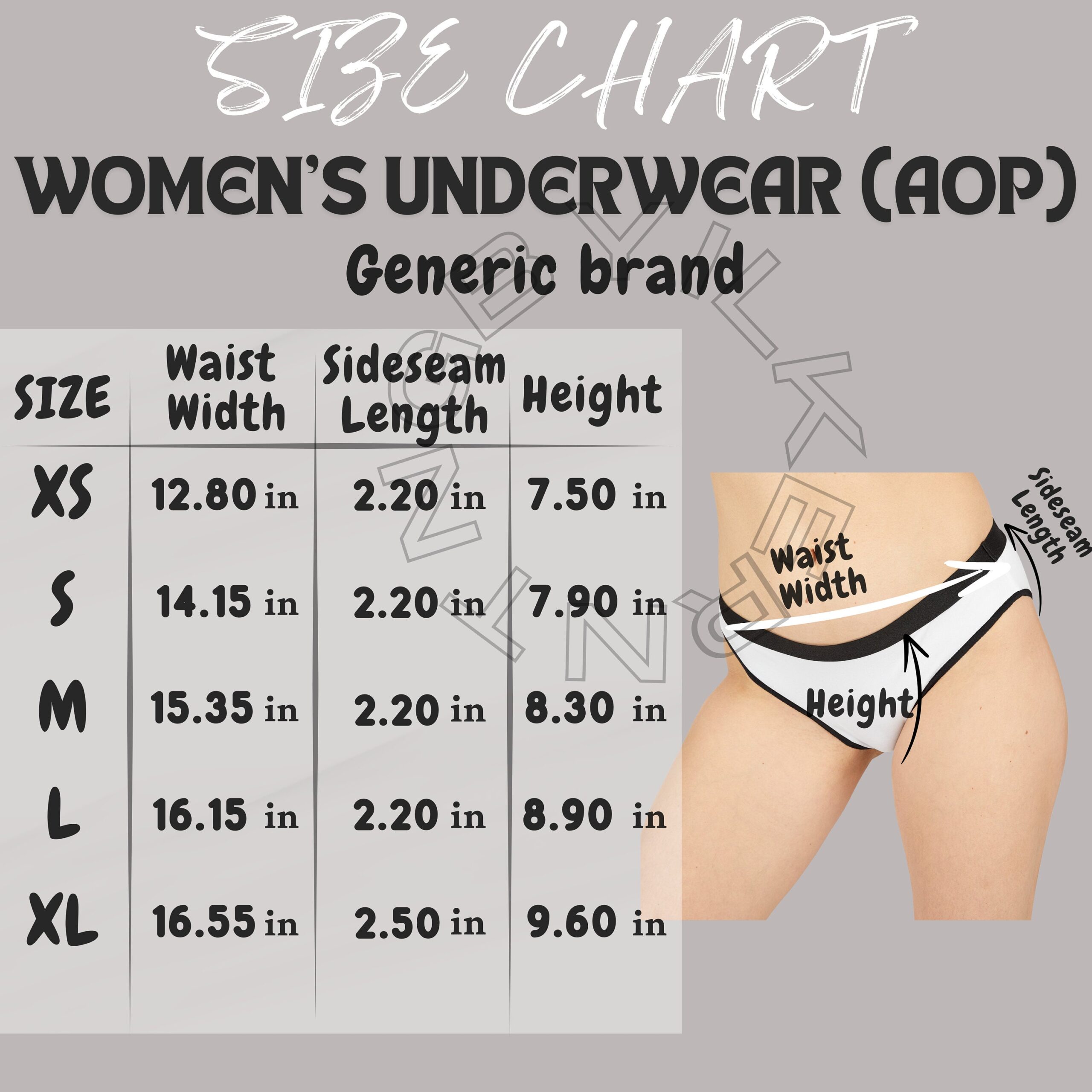 Illustrative example of women's underwear size